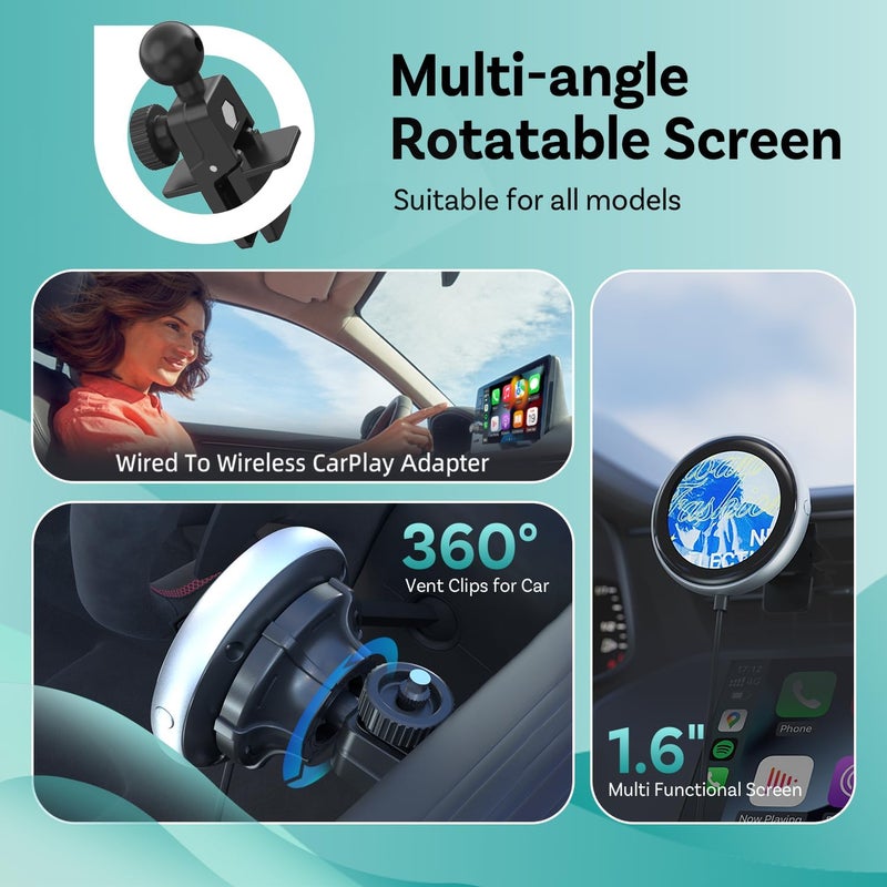 Ottocast CarPlay Clip Wireless Adapter - Seamless Apple CarPlay for iPhone, Plug & Play, Clips to Vent, Custom Screen, Fresh Scent. - Image 4